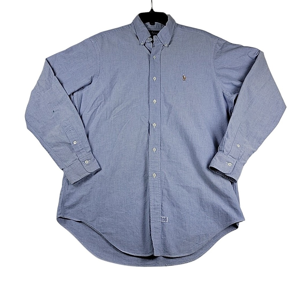 Ralph Lauren Mens 16/35 Blue Long‎ Sleeve Button Up Dress Shirt Flesh Pony Logo
